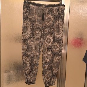 Black and White 2X Knox Rose Silky Pants
